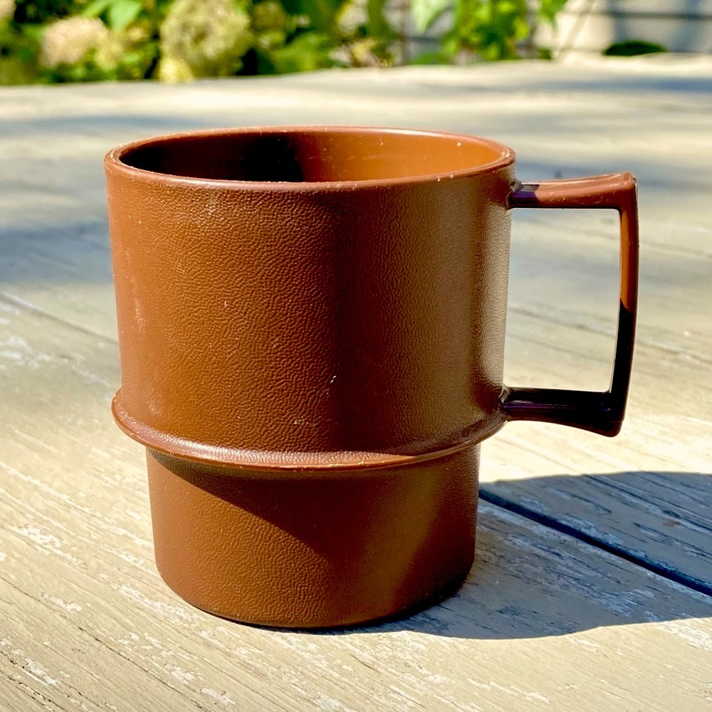 Vintage Tupperware Brown Stackable Coffee Mug Retro Camping Cabincore